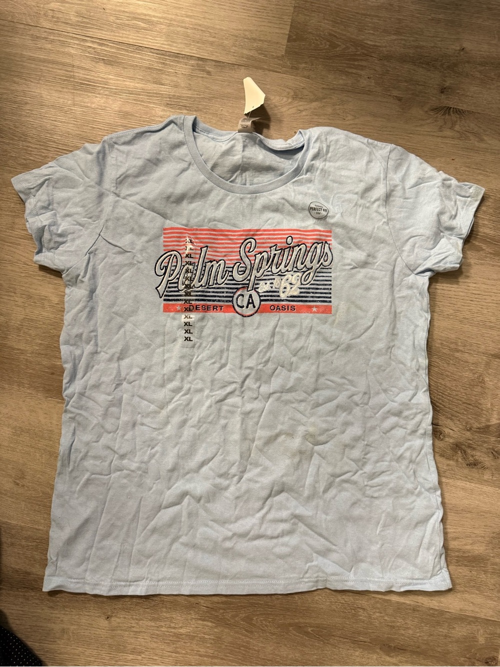 Palm Springs Graphic Tee - Light Blue with Coral & Navy Print